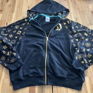 Disney Parks Gold D Logo Zip Hoodie Black Graphic Sleeve Size M